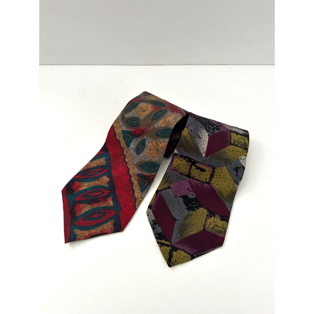 Christian Dior Monsieur 100% Silk Vintage Abstract Mens Neckties-Lot of 2